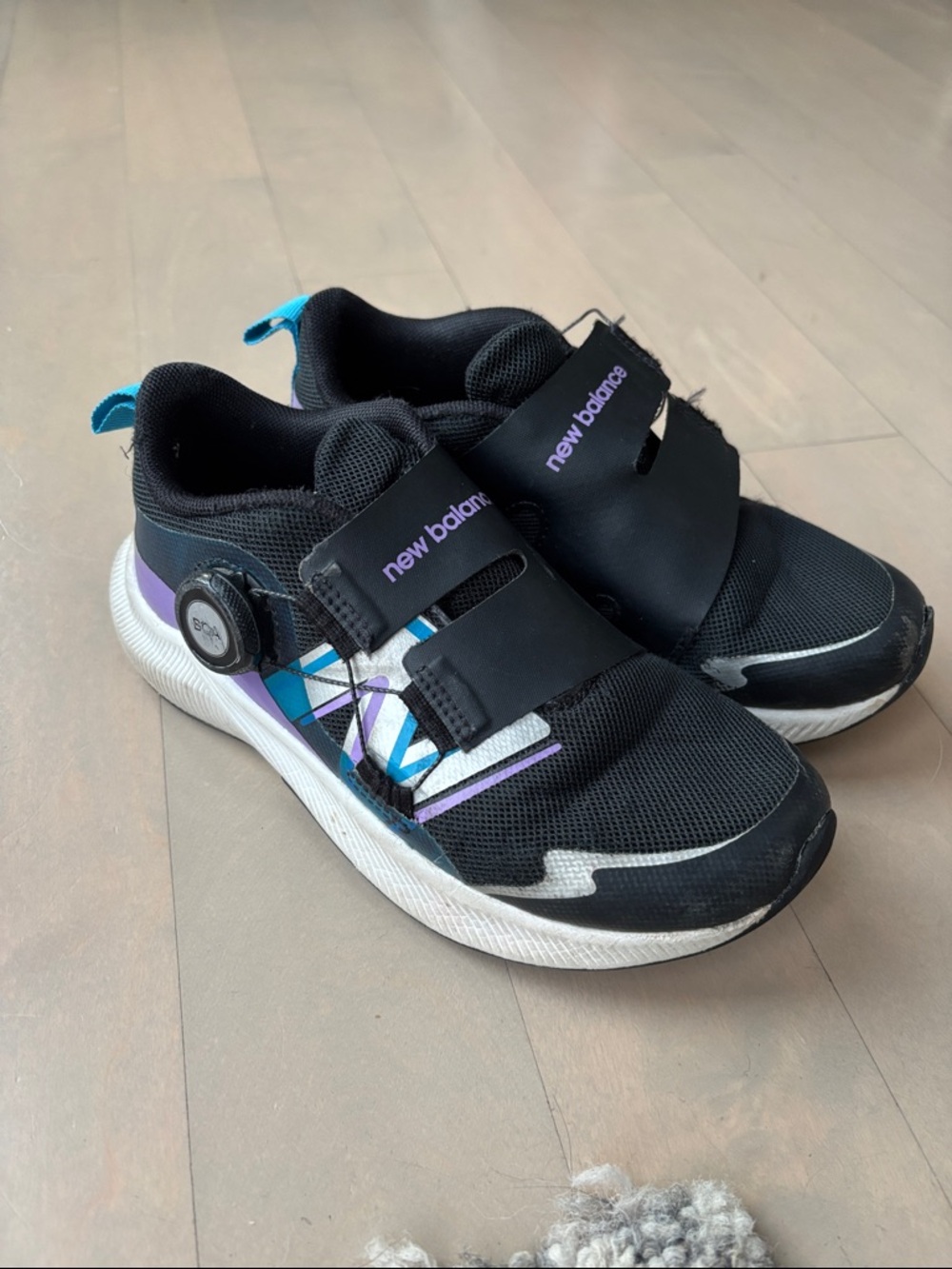 New Balance Boa Black Kids Sneakers with Teal & Purple Details